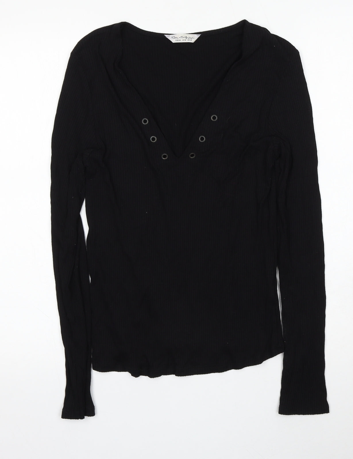 Miss Selfridge Womens Black V-Neck  Viscose Pullover Jumper Size 14