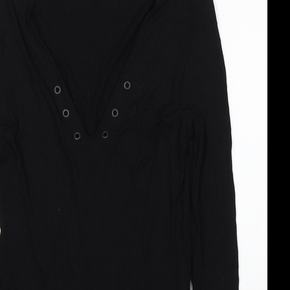 Miss Selfridge Womens Black V-Neck  Viscose Pullover Jumper Size 14