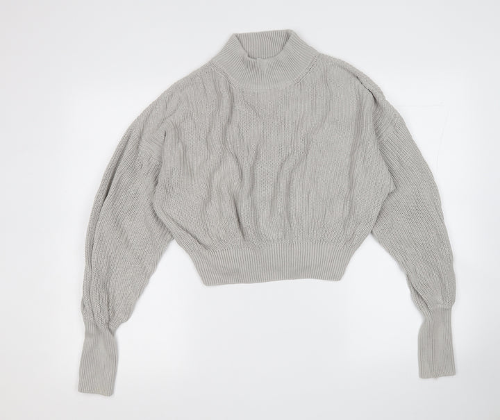 Nakd Womens Grey Mock Neck  Acrylic Pullover Jumper Size S