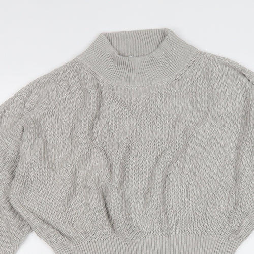 Nakd Womens Grey Mock Neck  Acrylic Pullover Jumper Size S