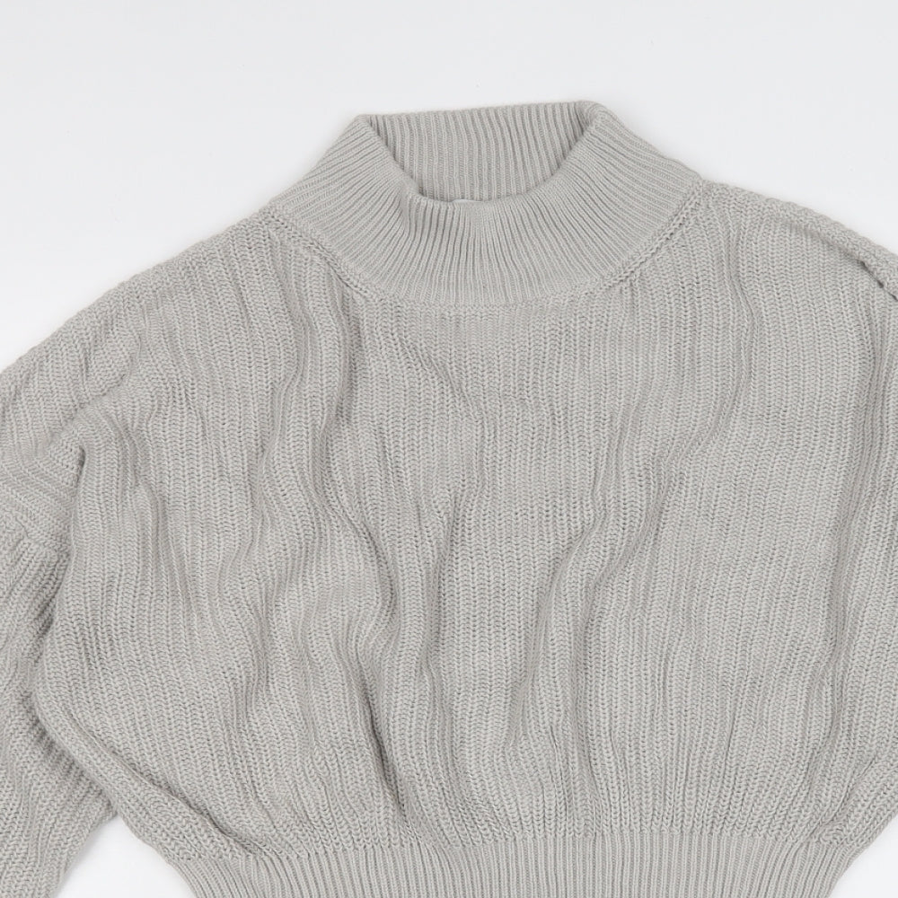 Nakd Womens Grey Mock Neck  Acrylic Pullover Jumper Size S