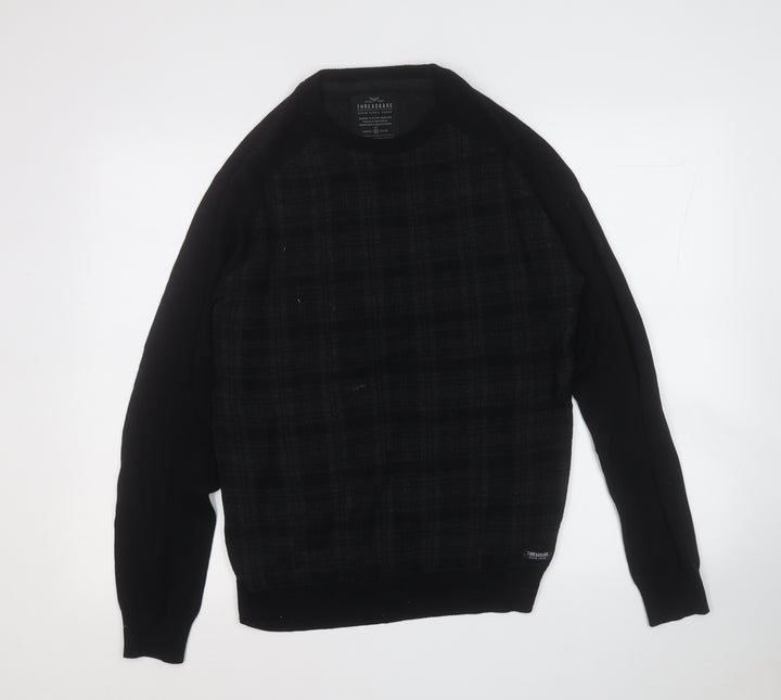 Threadbare Mens Black Round Neck Geometric Cotton Pullover Jumper Size M