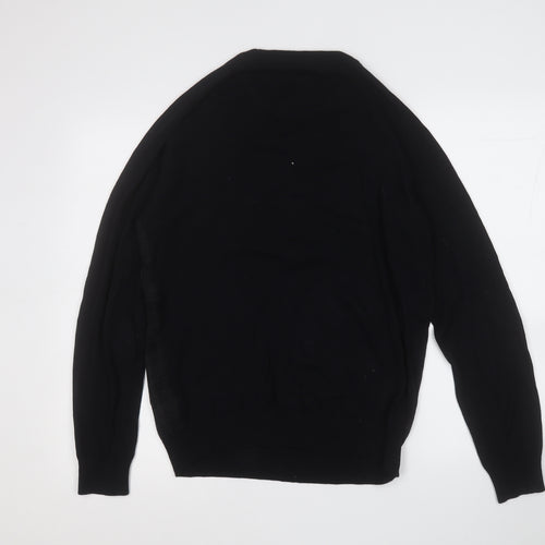 Threadbare Mens Black Round Neck Geometric Cotton Pullover Jumper Size M