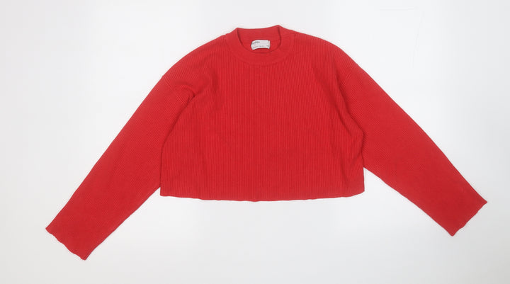 Bershka Womens Red Round Neck Viscose Pullover Jumper Size S