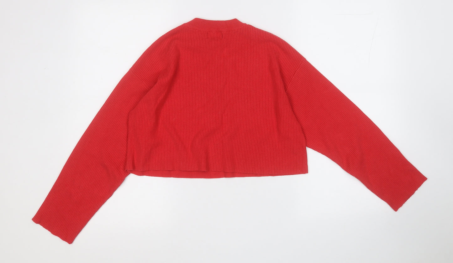 Bershka Womens Red Round Neck  Viscose Pullover Jumper Size S