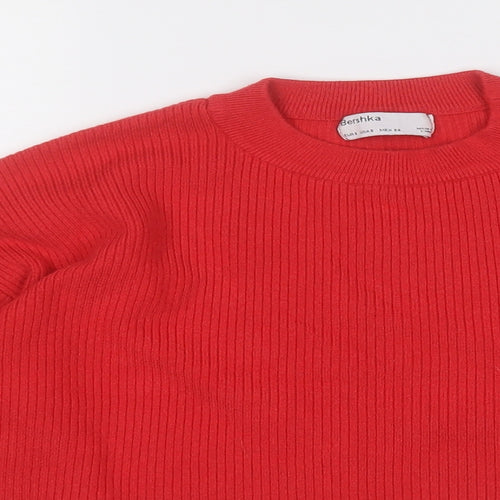 Bershka Womens Red Round Neck  Viscose Pullover Jumper Size S