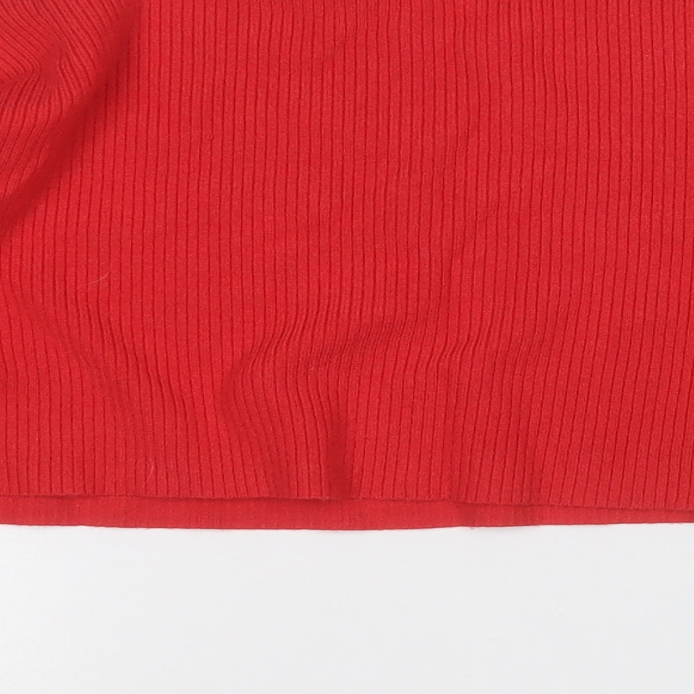 Bershka Womens Red Round Neck  Viscose Pullover Jumper Size S