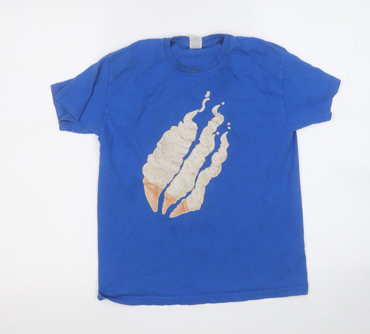 Fruit of the Loom Boys Blue  Cotton Basic T-Shirt Size 9-10 Years Round Neck