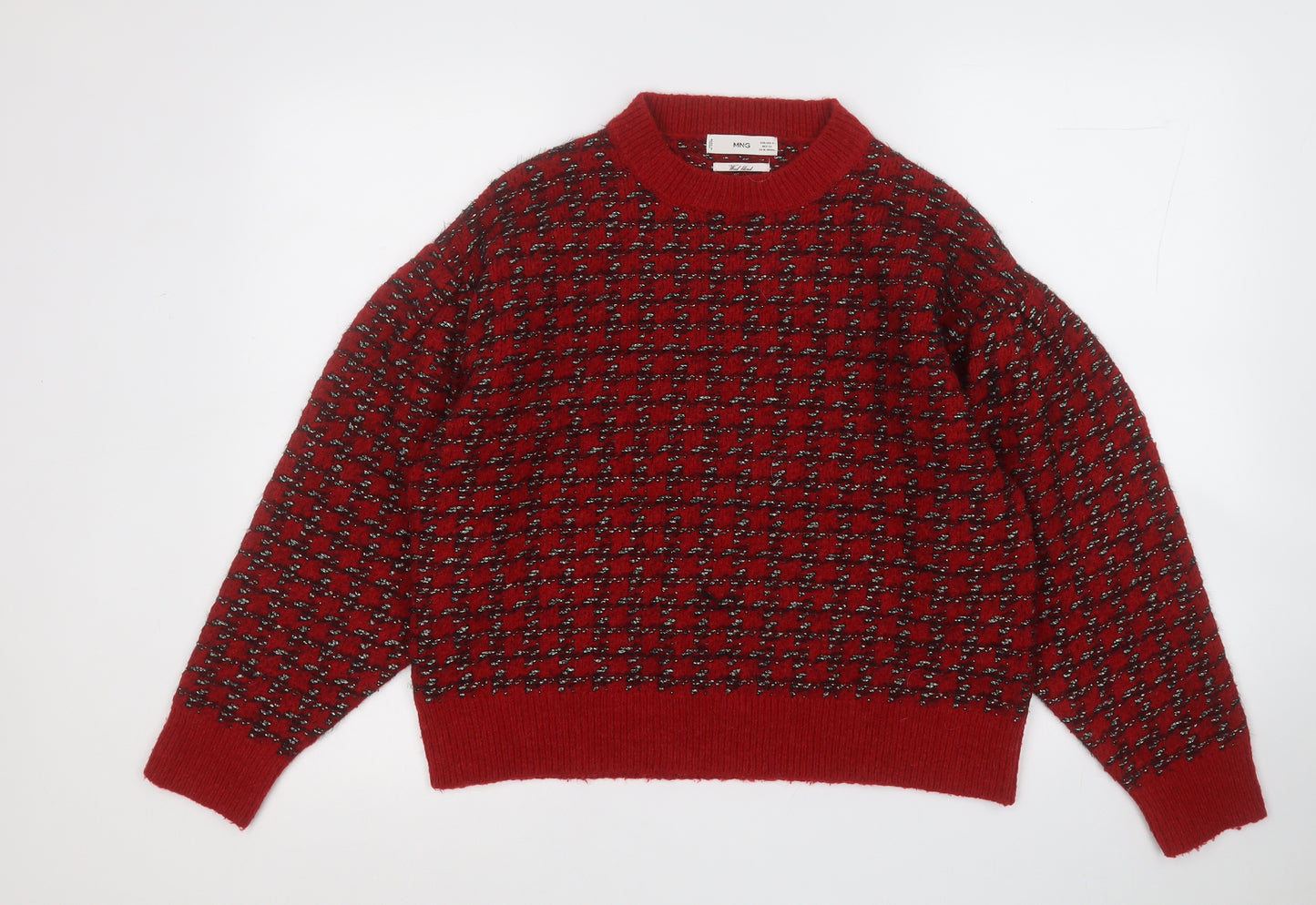 MNG Womens Red Round Neck  Acrylic Pullover Jumper Size S