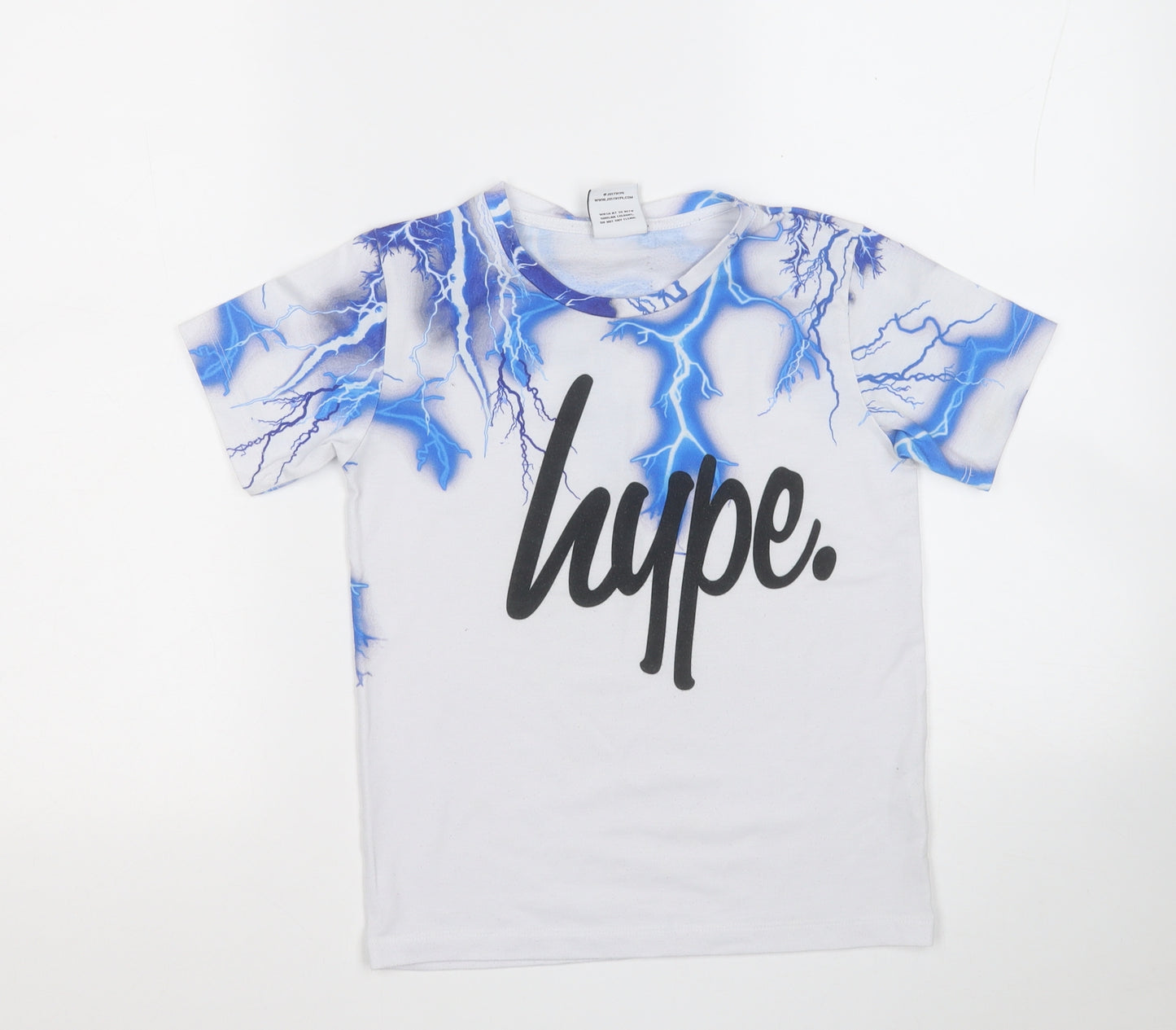 Hype Boys White Geometric Polyester Basic T-Shirt Size 7-8 Years Round Neck