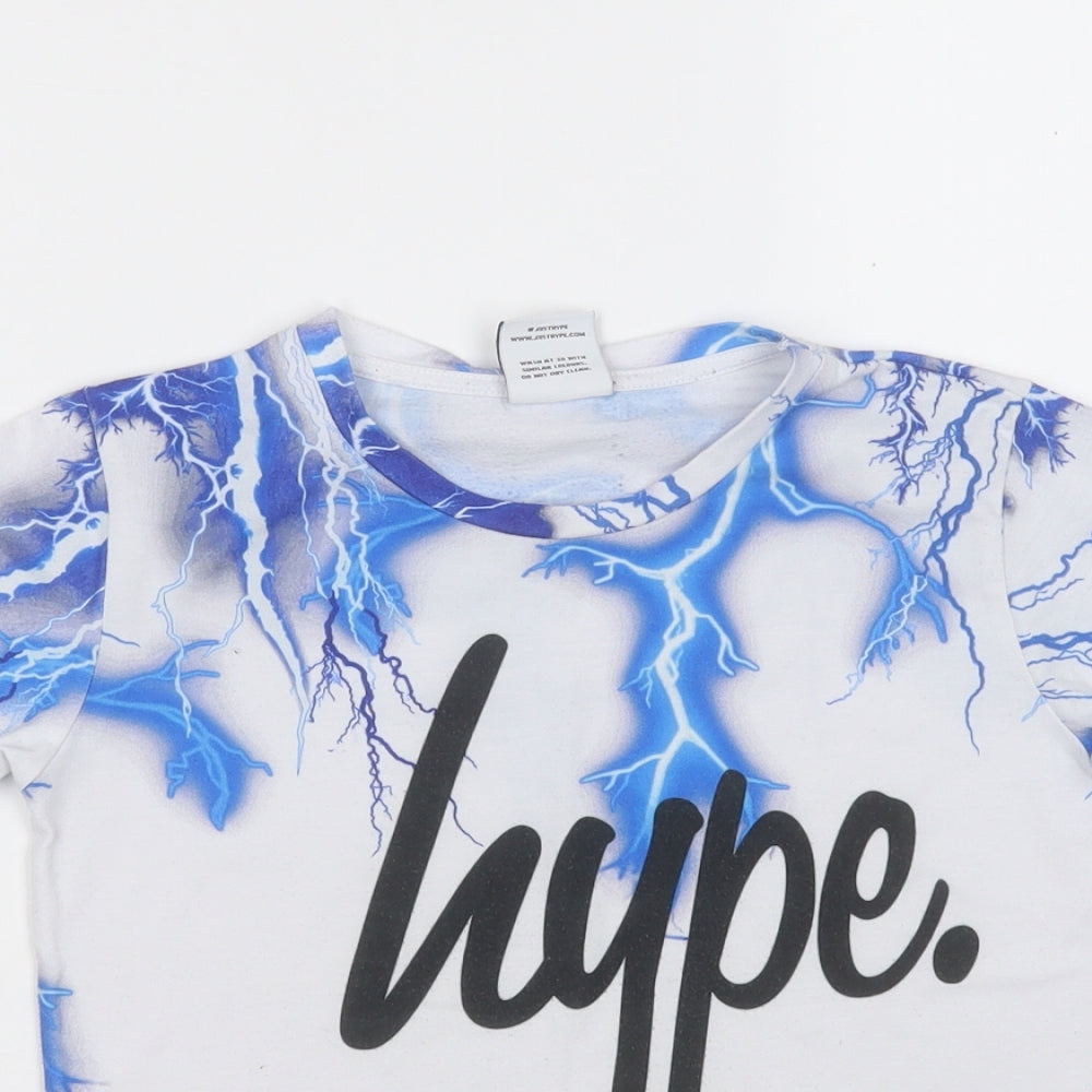 Hype Boys White Geometric Polyester Basic T-Shirt Size 7-8 Years Round Neck