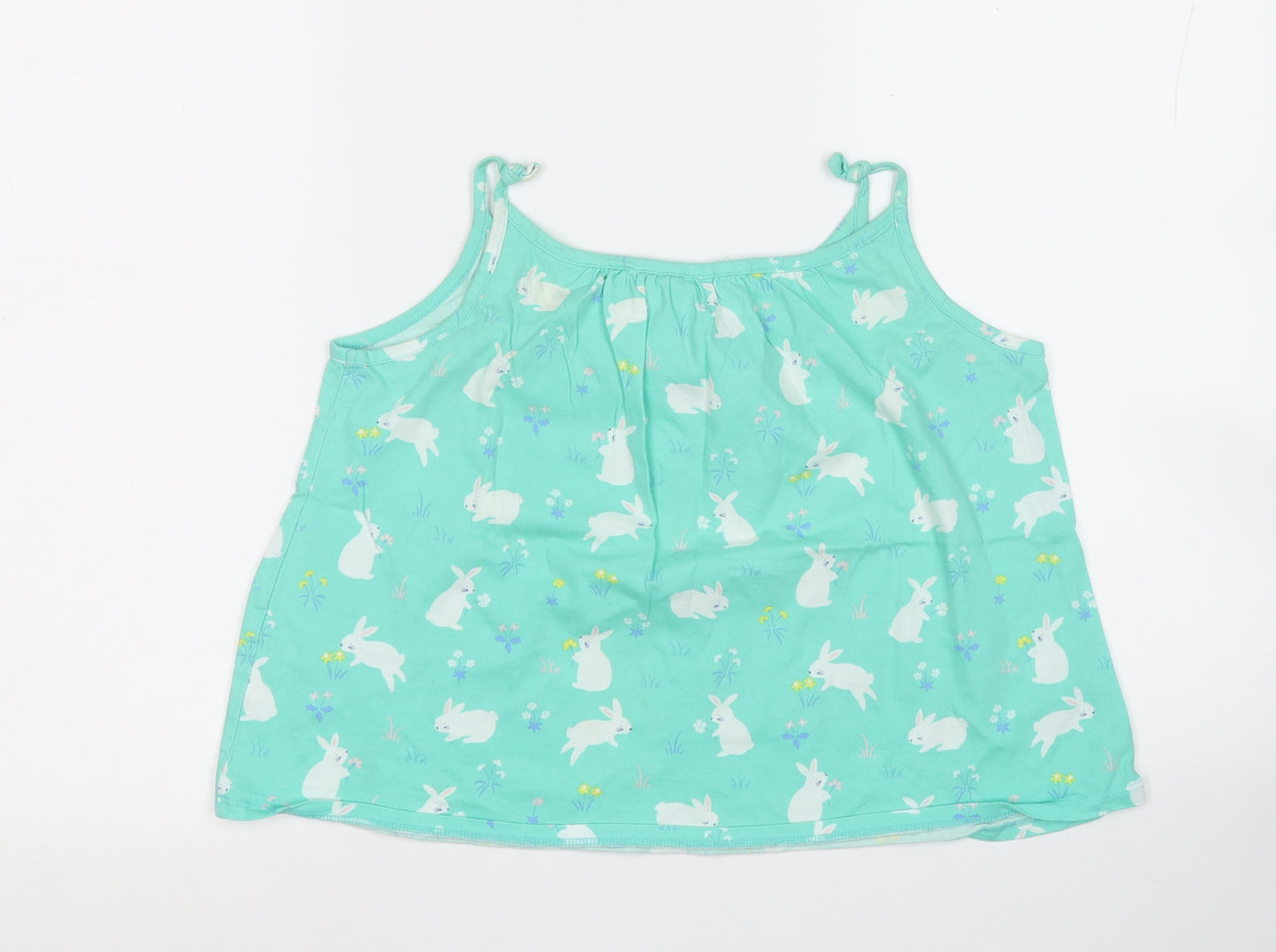 John Lewis Girls Green Geometric Cotton Basic Tank Size 10 Years Round Neck  - Rabbit
