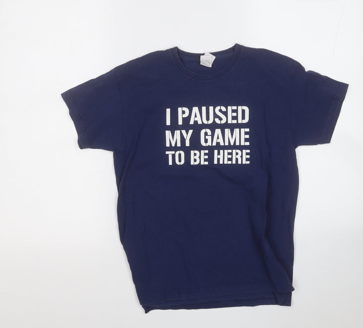 Fruit of the Loom Boys Blue Cotton Basic T-Shirt Size 9-10 Years Round Neck - I paused my game to be here