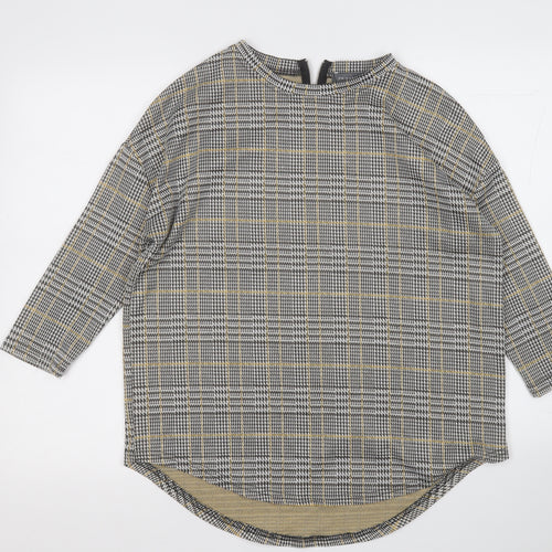 Primark Womens Yellow Round Neck Plaid Polyester Pullover Jumper Size 10
