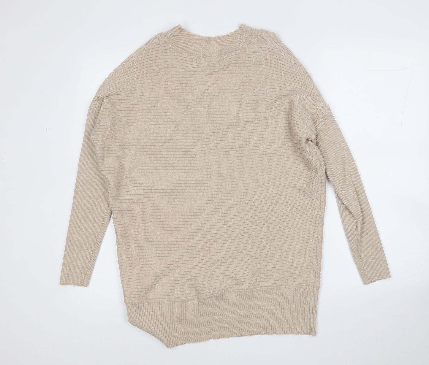 F&F Womens Beige V-Neck  Viscose Pullover Jumper Size 10