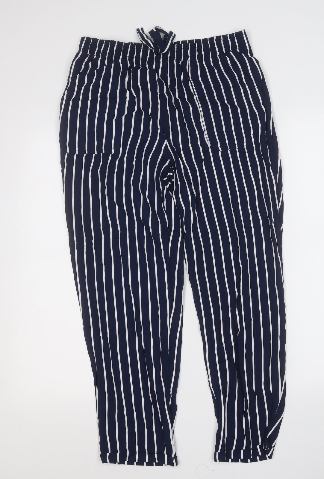 Primark Womens Blue Striped Viscose Sweatpants Trousers Size 12 L25 in Regular