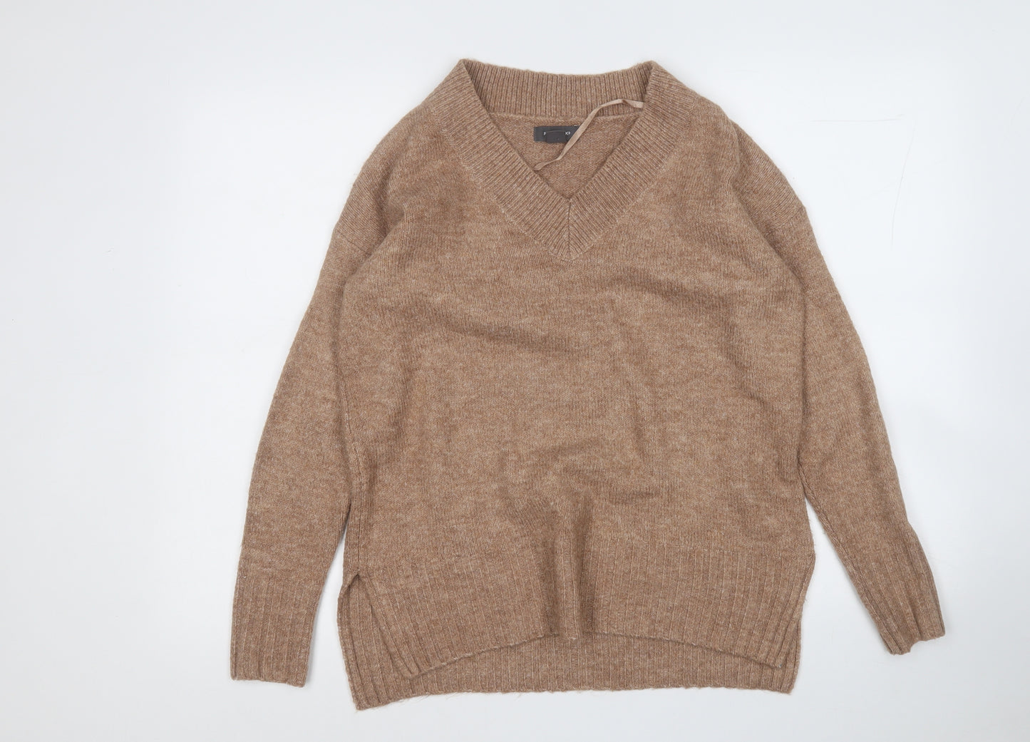 Primark Womens Brown V-Neck  Acrylic Pullover Jumper Size 6