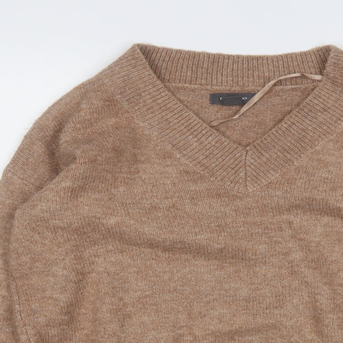 Primark Womens Brown V-Neck  Acrylic Pullover Jumper Size 6