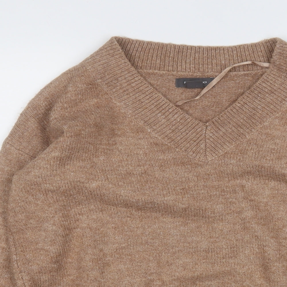 Primark Womens Brown V-Neck  Acrylic Pullover Jumper Size 6