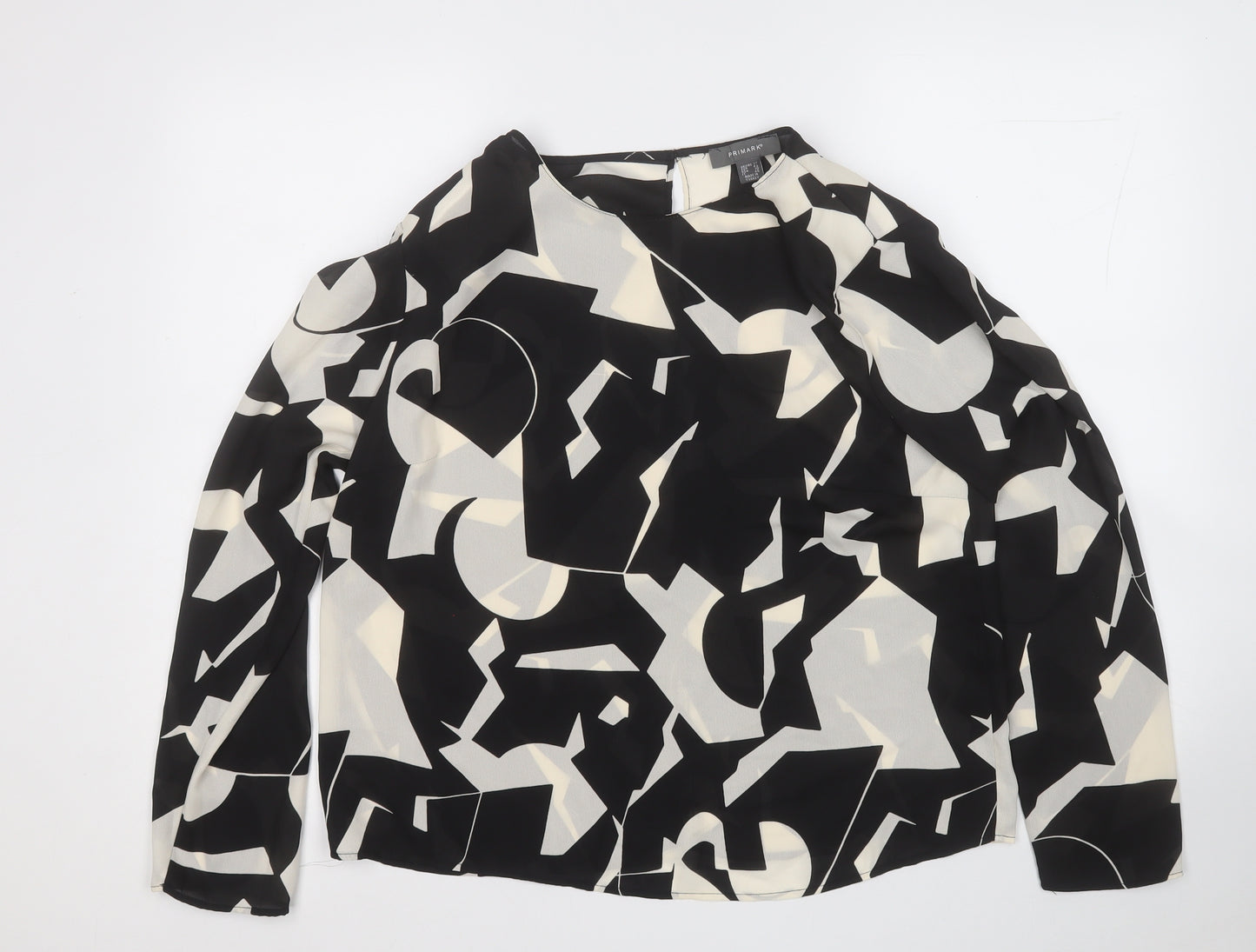 Primark Womens Black Geometric Acrylic Basic Blouse Size 14 Round Neck