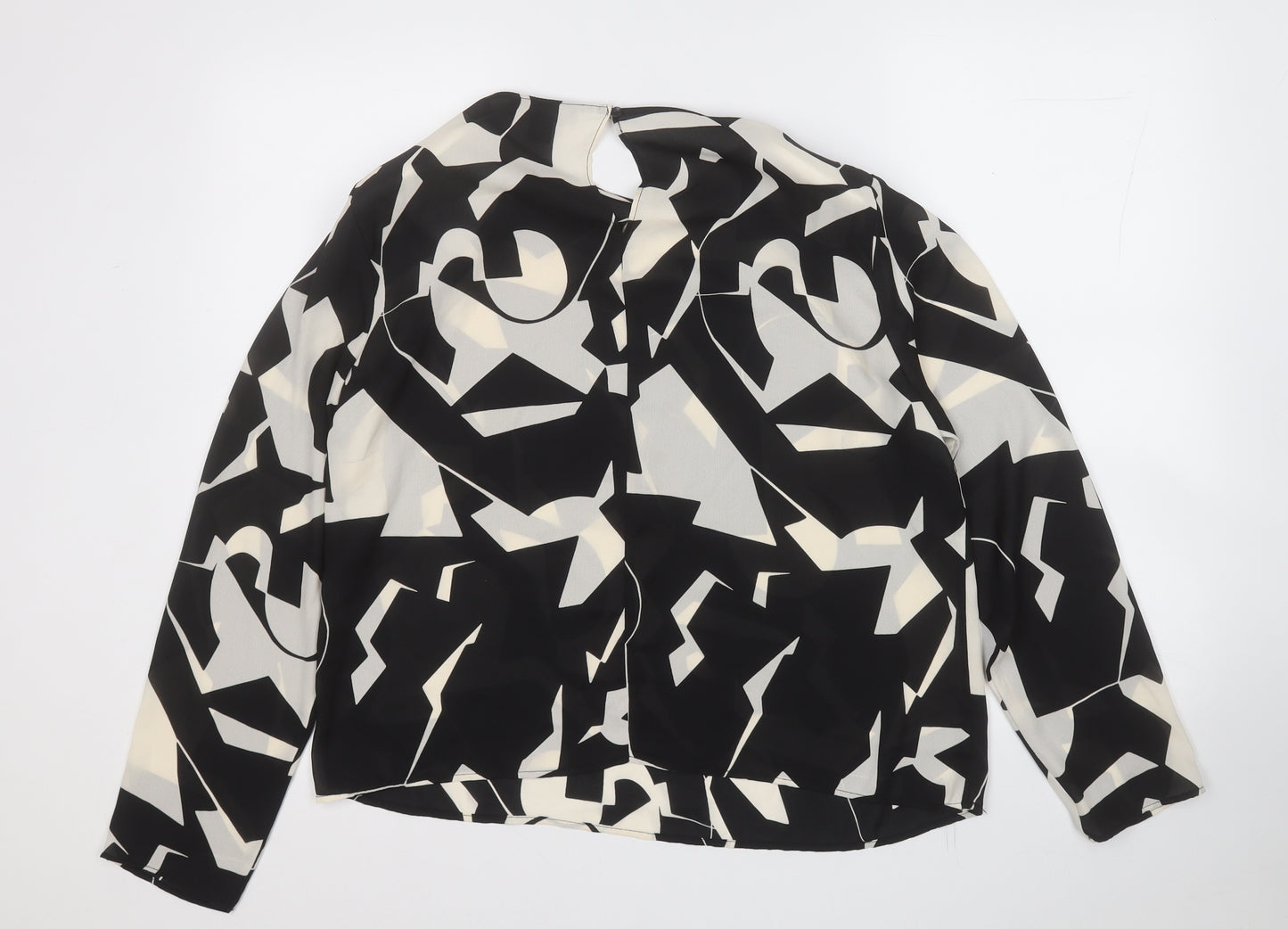Primark Womens Black Geometric Acrylic Basic Blouse Size 14 Round Neck