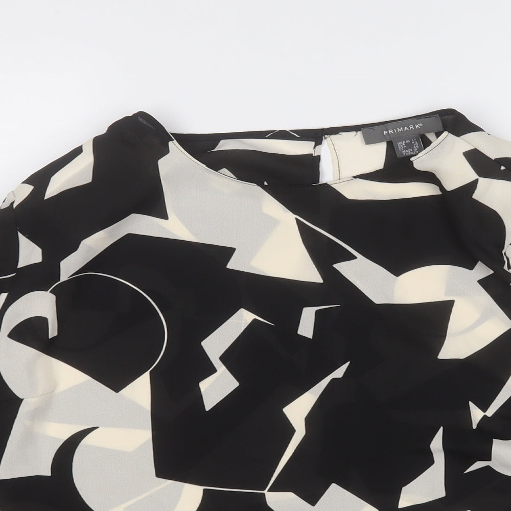 Primark Womens Black Geometric Acrylic Basic Blouse Size 14 Round Neck