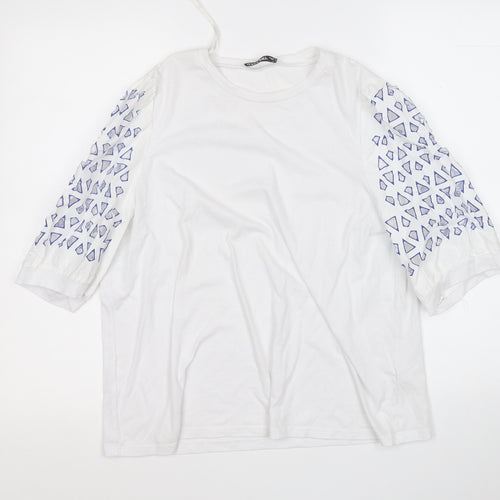 Gallery Womens White Geometric Cotton Basic Polo Size M Round Neck