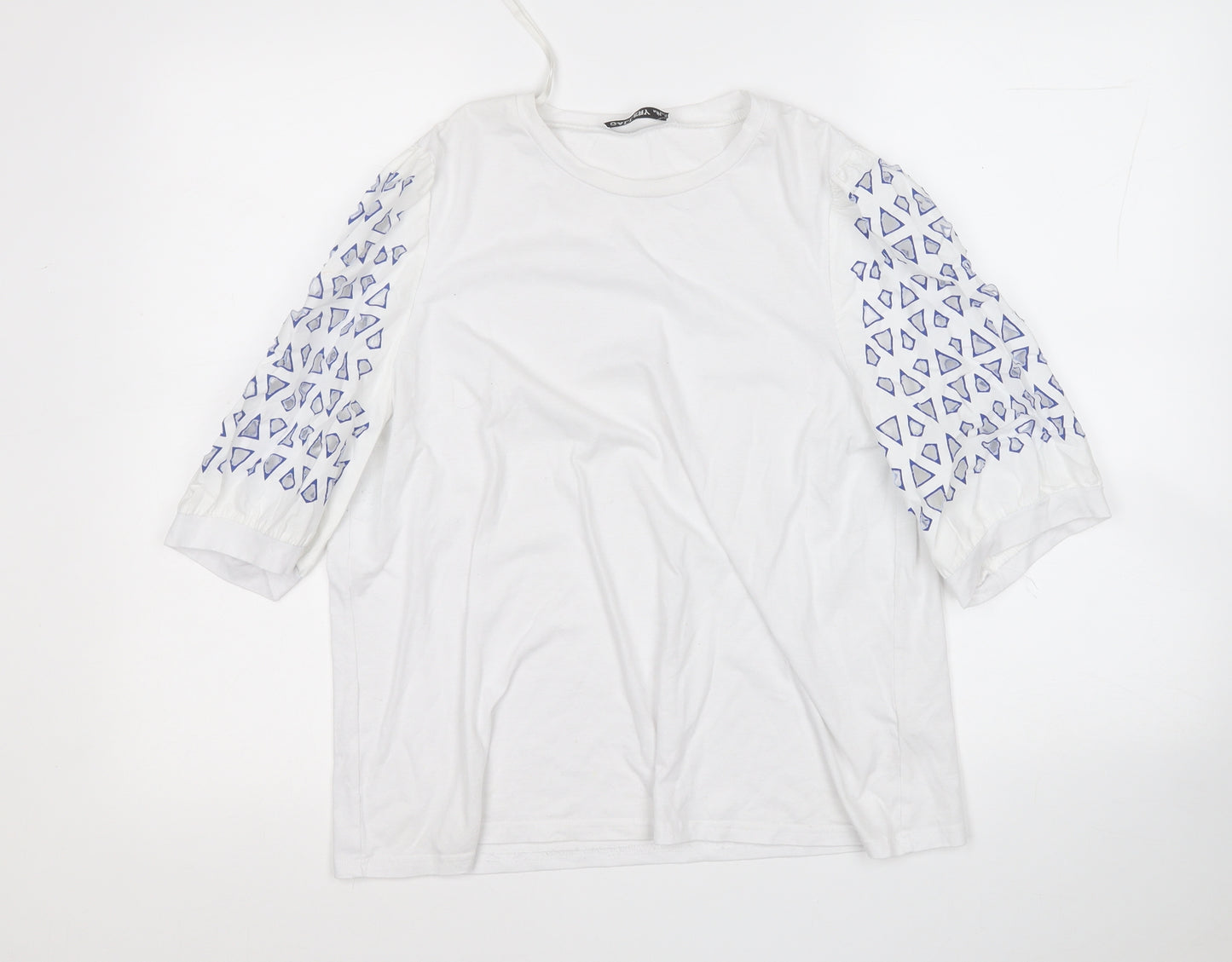 Gallery Womens White Geometric Cotton Basic Polo Size M Round Neck