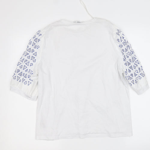 Gallery Womens White Geometric Cotton Basic Polo Size M Round Neck
