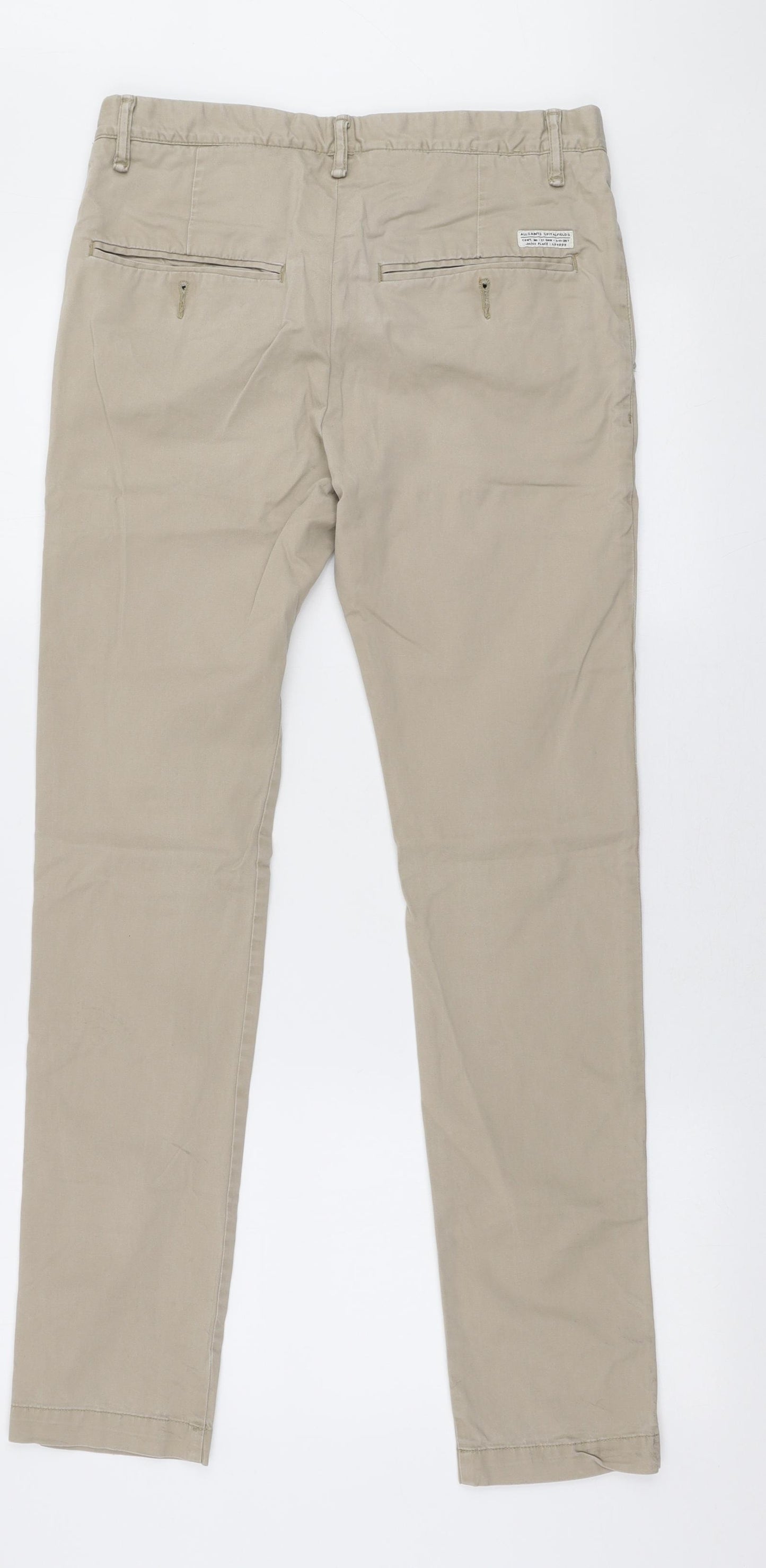 All Saints Mens Beige  Cotton Chino Trousers Size 28 in L30 in Slim Button