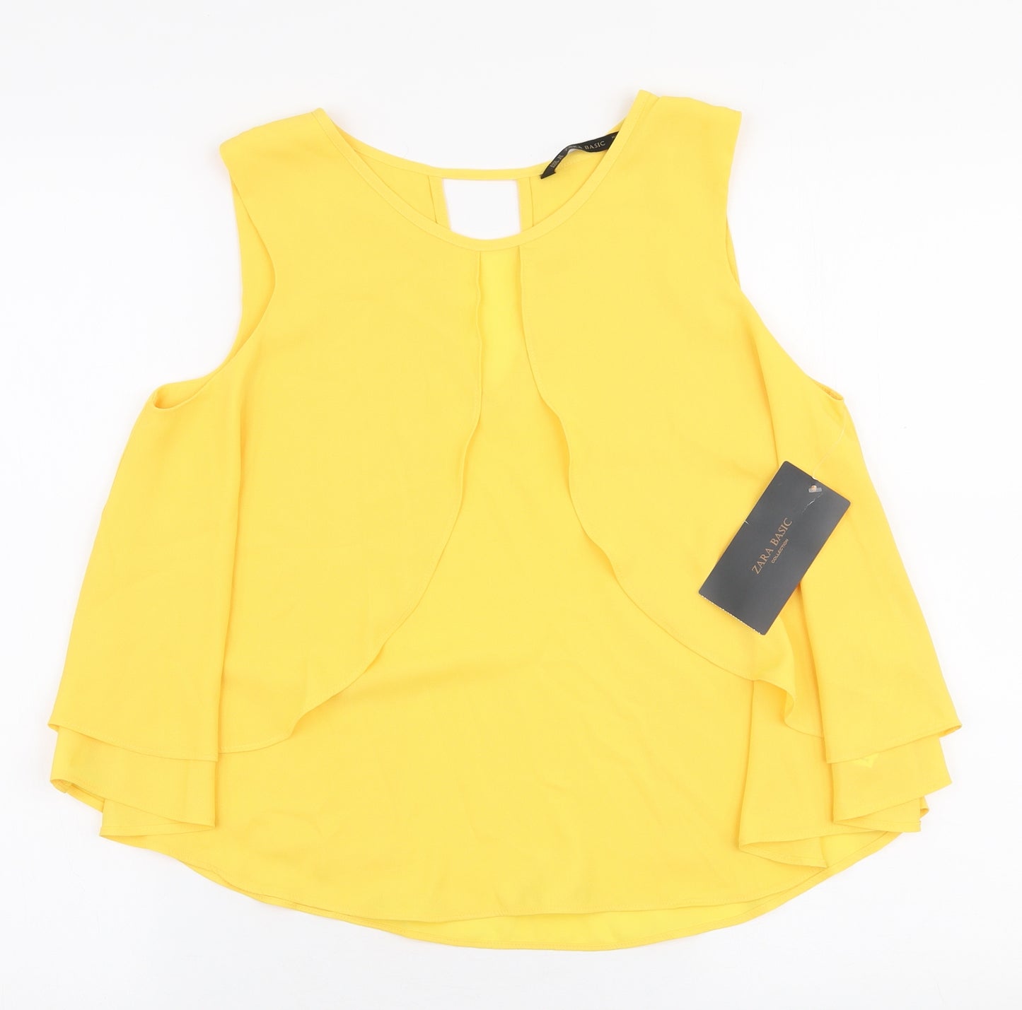 Zara Womens Yellow  Polyester Basic Blouse Size M Round Neck