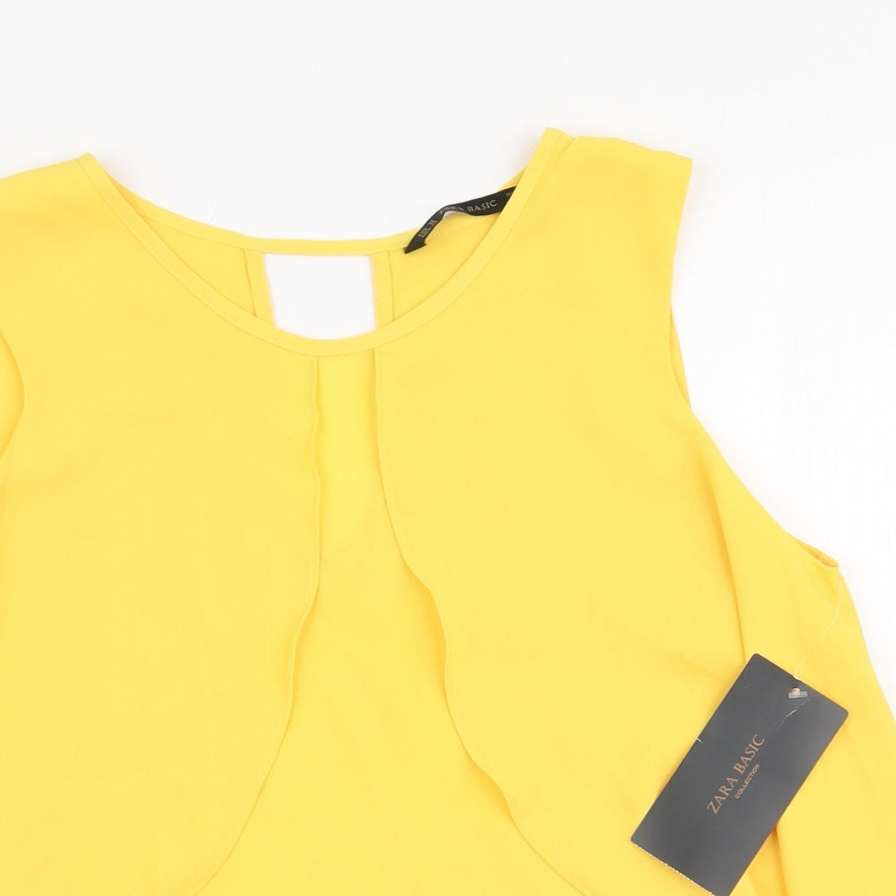 Zara Womens Yellow  Polyester Basic Blouse Size M Round Neck