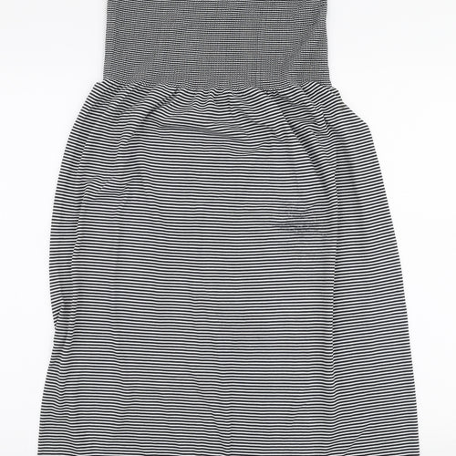 Janina Womens Black Striped Polyester Skater Dress  Size L  Off the Shoulder Pullover - Strapless