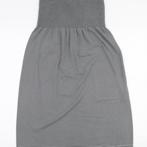 Janina Womens Black Striped Polyester Skater Dress  Size L  Off the Shoulder Pullover - Strapless