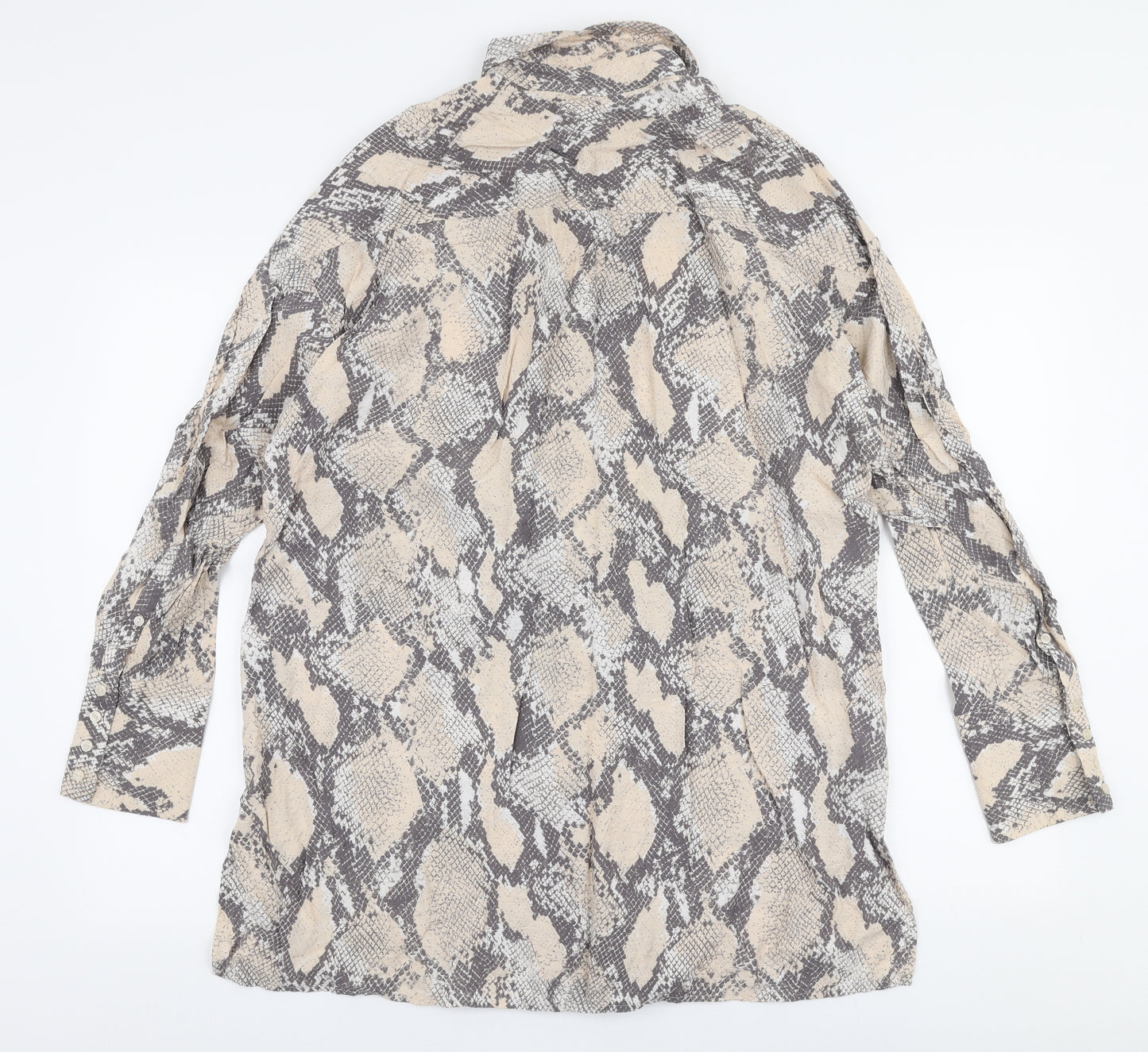 H&M Womens Beige Animal Print Viscose Basic Blouse Size S Collared