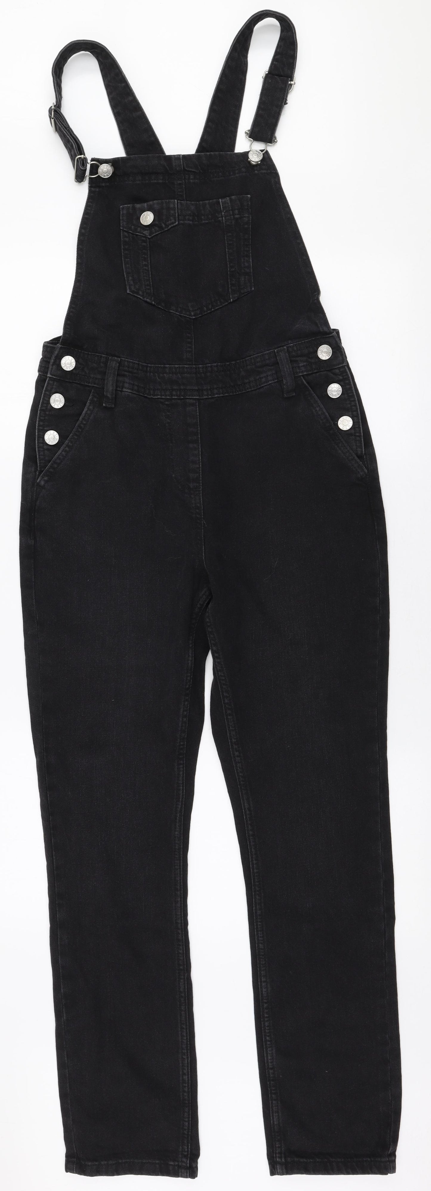 NEXT Womens Black  100% Cotton Dungaree One-Piece Size 6 L29 in Button