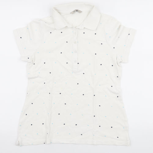 Marks and Spencer Womens White Polka Dot Polyester Basic Polo Size S Collared