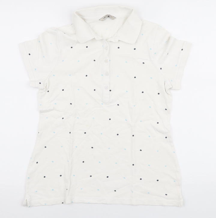 Marks and Spencer Womens White Polka Dot Polyester Basic Polo Size S Collared