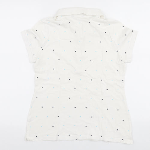 Marks and Spencer Womens White Polka Dot Polyester Basic Polo Size S Collared