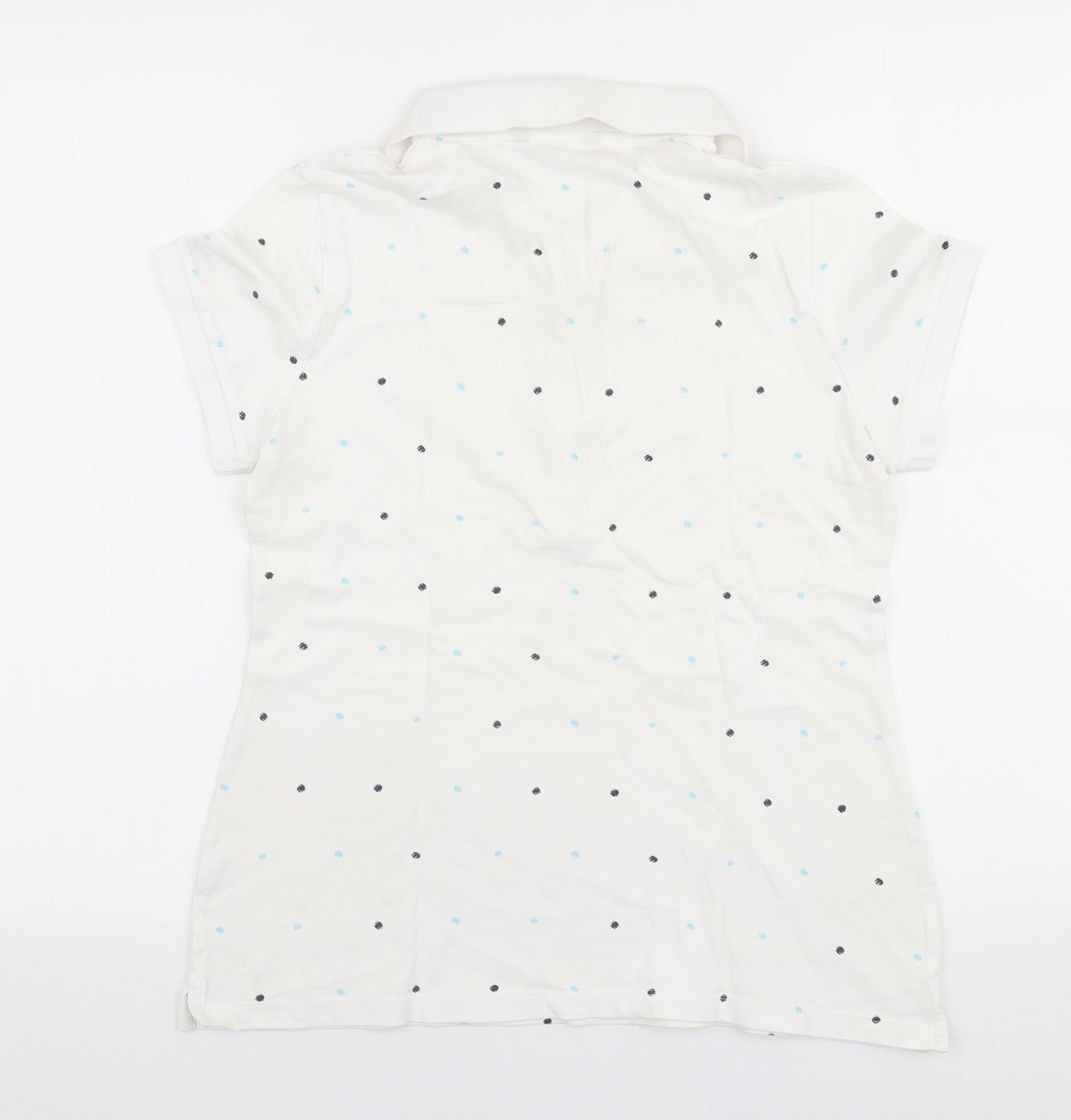 Marks and Spencer Womens White Polka Dot Polyester Basic Polo Size S Collared