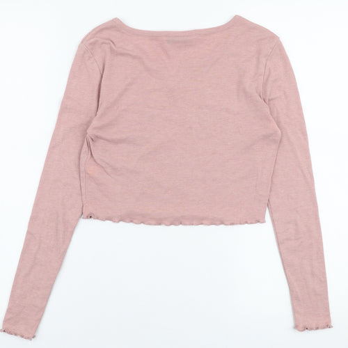 Topshop Womens Pink  Polyester Cropped T-Shirt Size 6 Round Neck - Paris