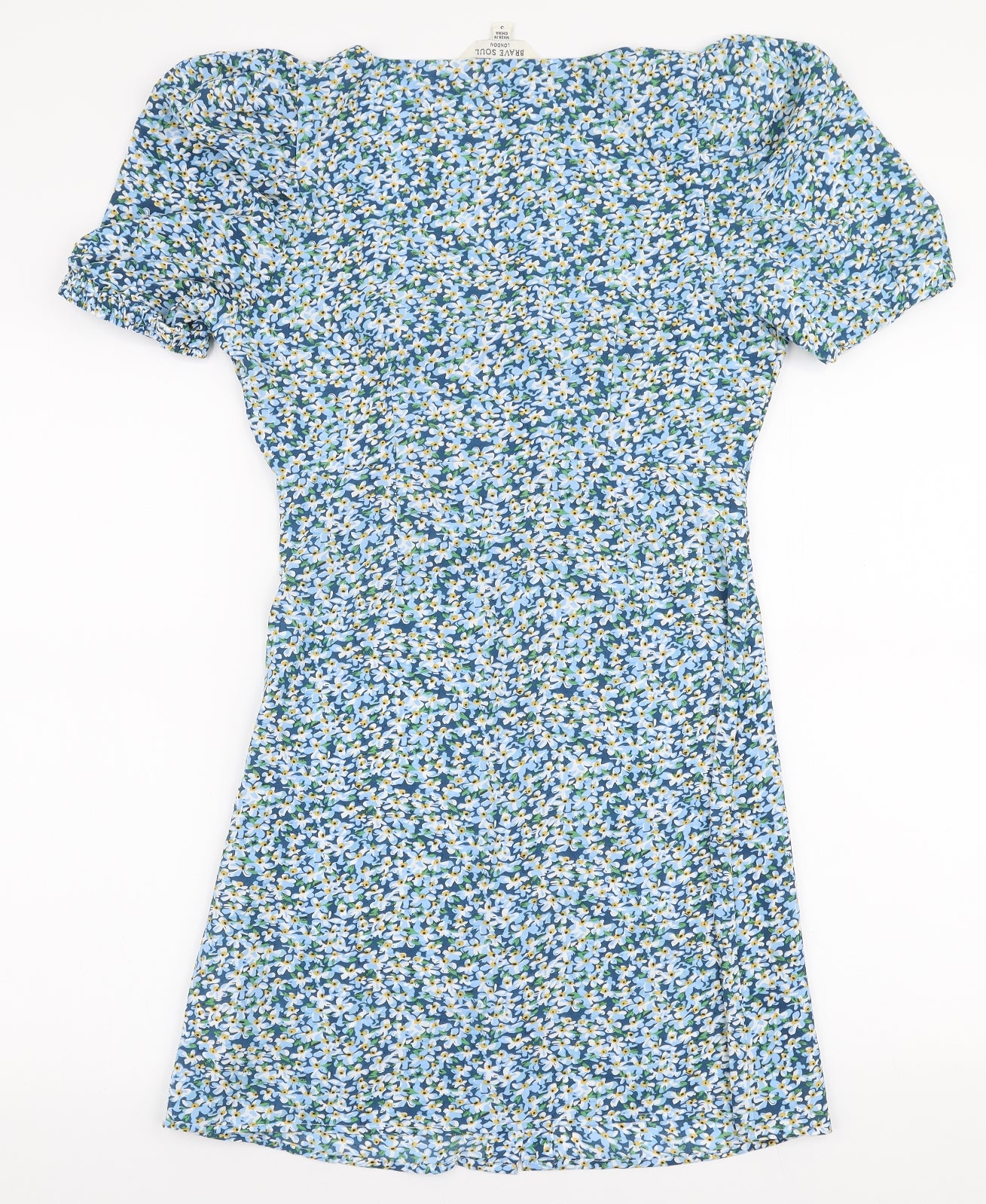 Brave Soul Womens Black Floral Polyester A-Line  Size S  Square Neck Button