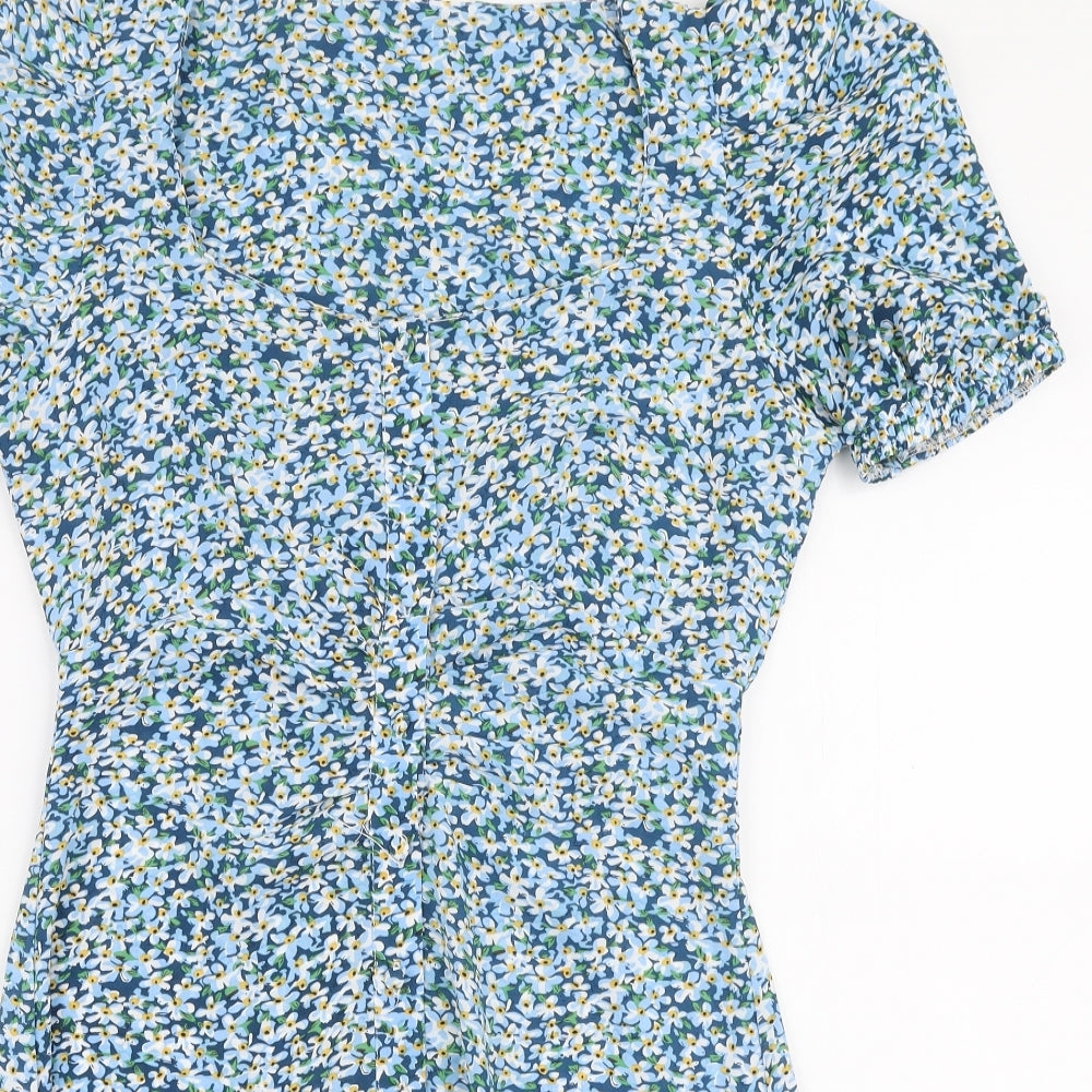 Brave Soul Womens Black Floral Polyester A-Line  Size S  Square Neck Button