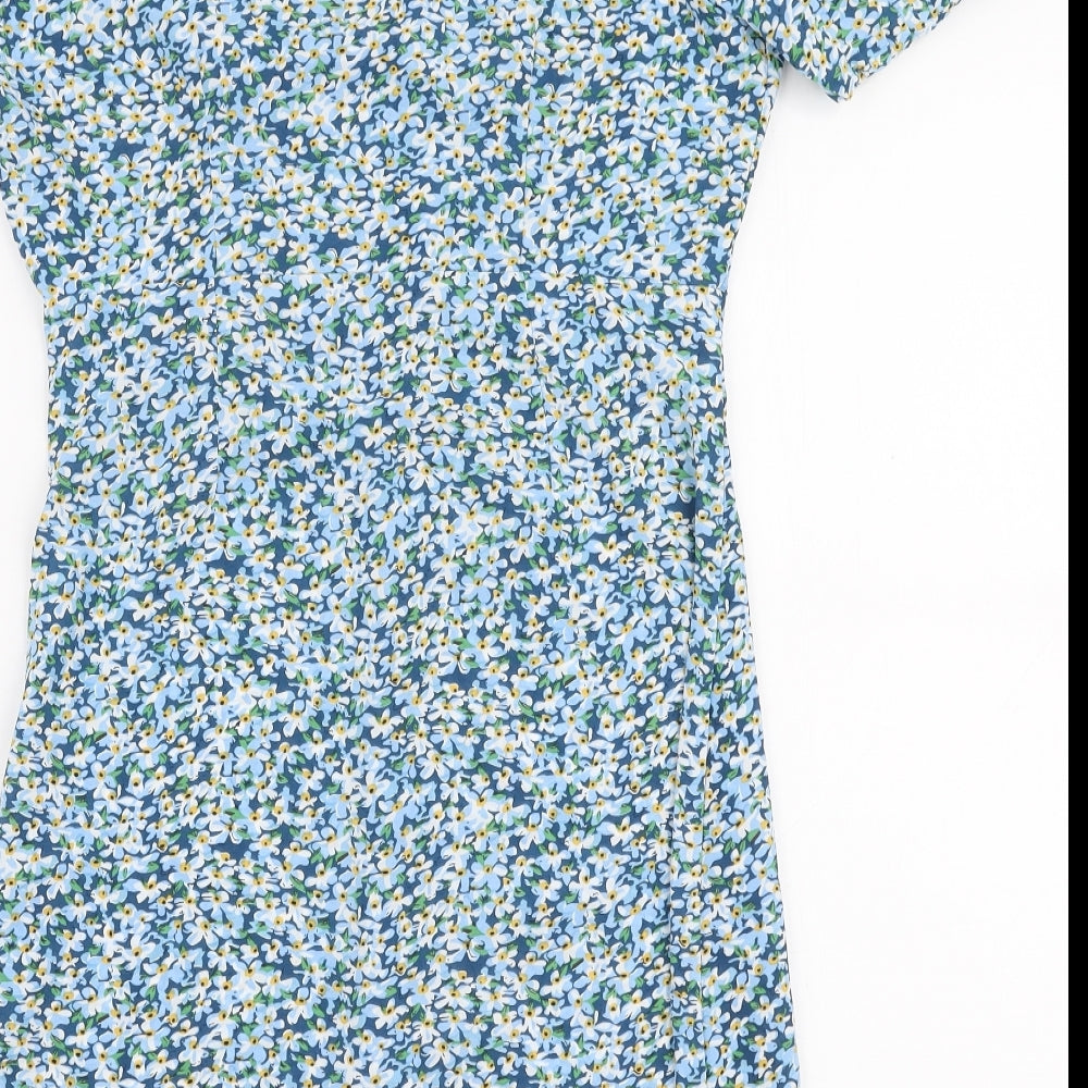 Brave Soul Womens Black Floral Polyester A-Line  Size S  Square Neck Button