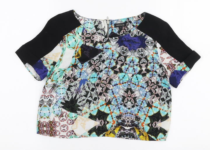 River Island Womens Multicoloured Polyester Cropped Blouse Size 6 Round Neck