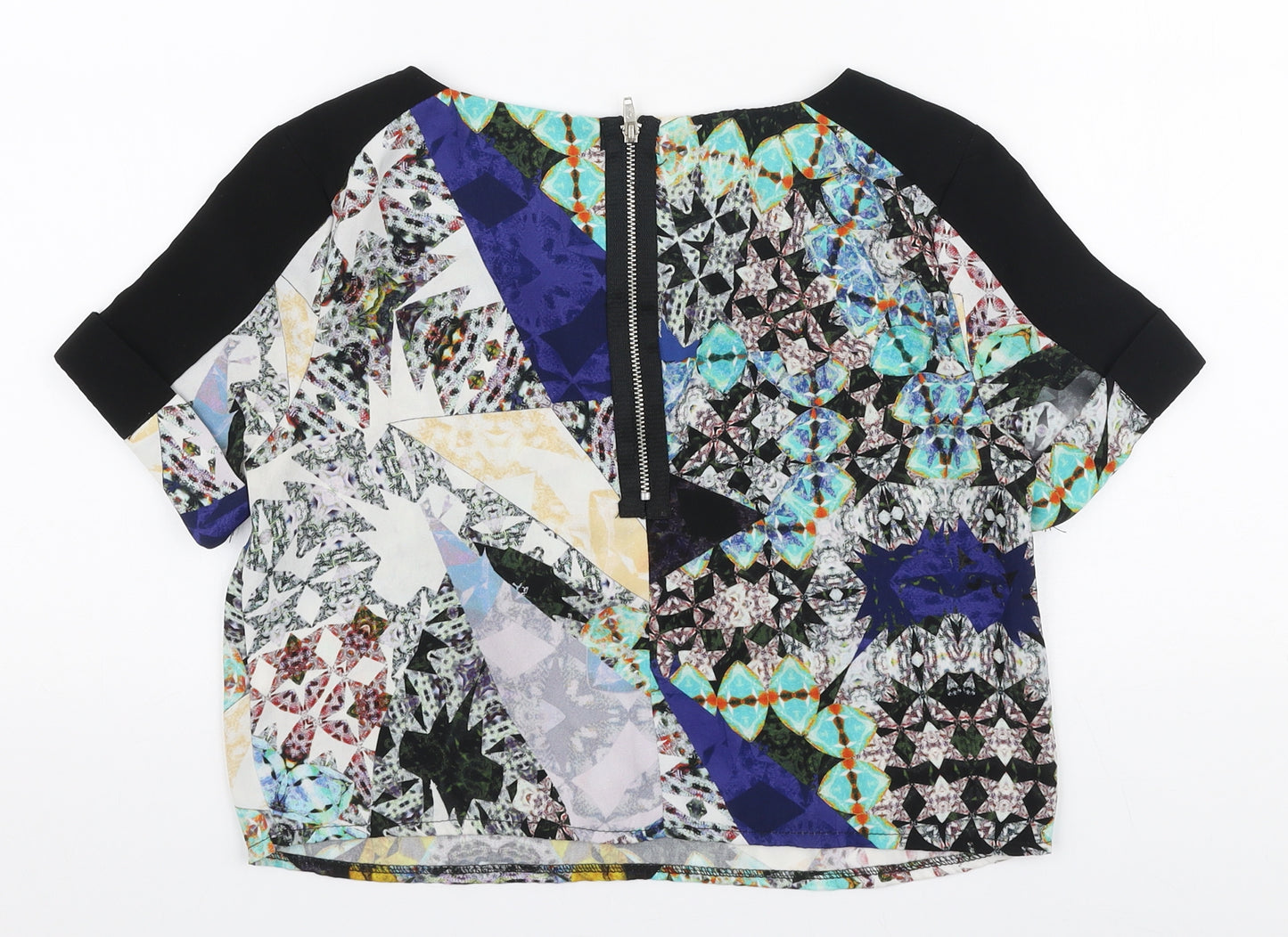 River Island Womens Multicoloured  Polyester Cropped Blouse Size 6 Round Neck