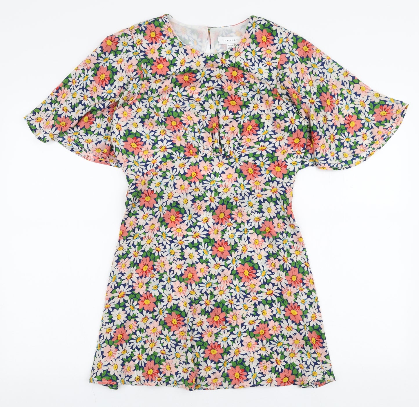 Topshop Womens Multicoloured Floral Polyester A-Line  Size 6  Round Neck Zip