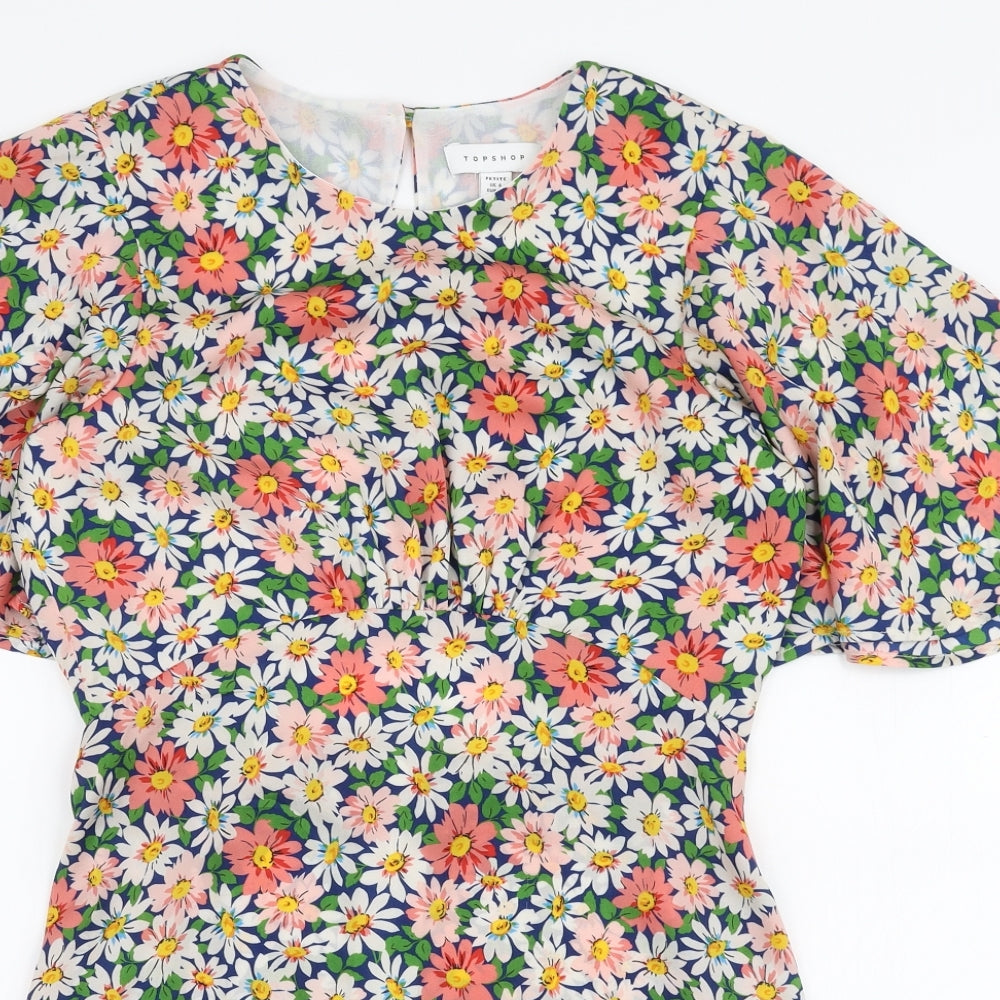 Topshop Womens Multicoloured Floral Polyester A-Line  Size 6  Round Neck Zip