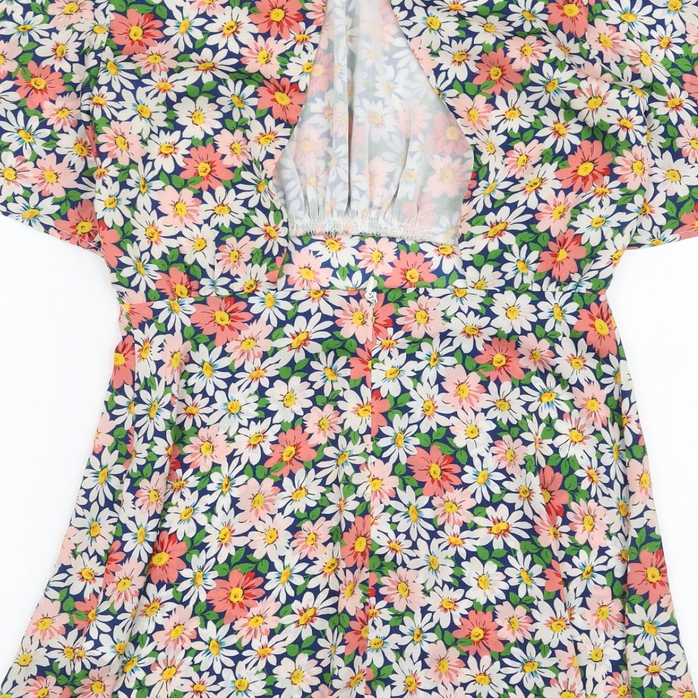 Topshop Womens Multicoloured Floral Polyester A-Line  Size 6  Round Neck Zip