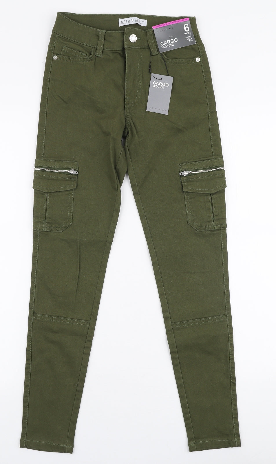 Denim Co Womens Green  Cotton Skinny Jeans Size 6 L27 in Slim Zip - Cargo